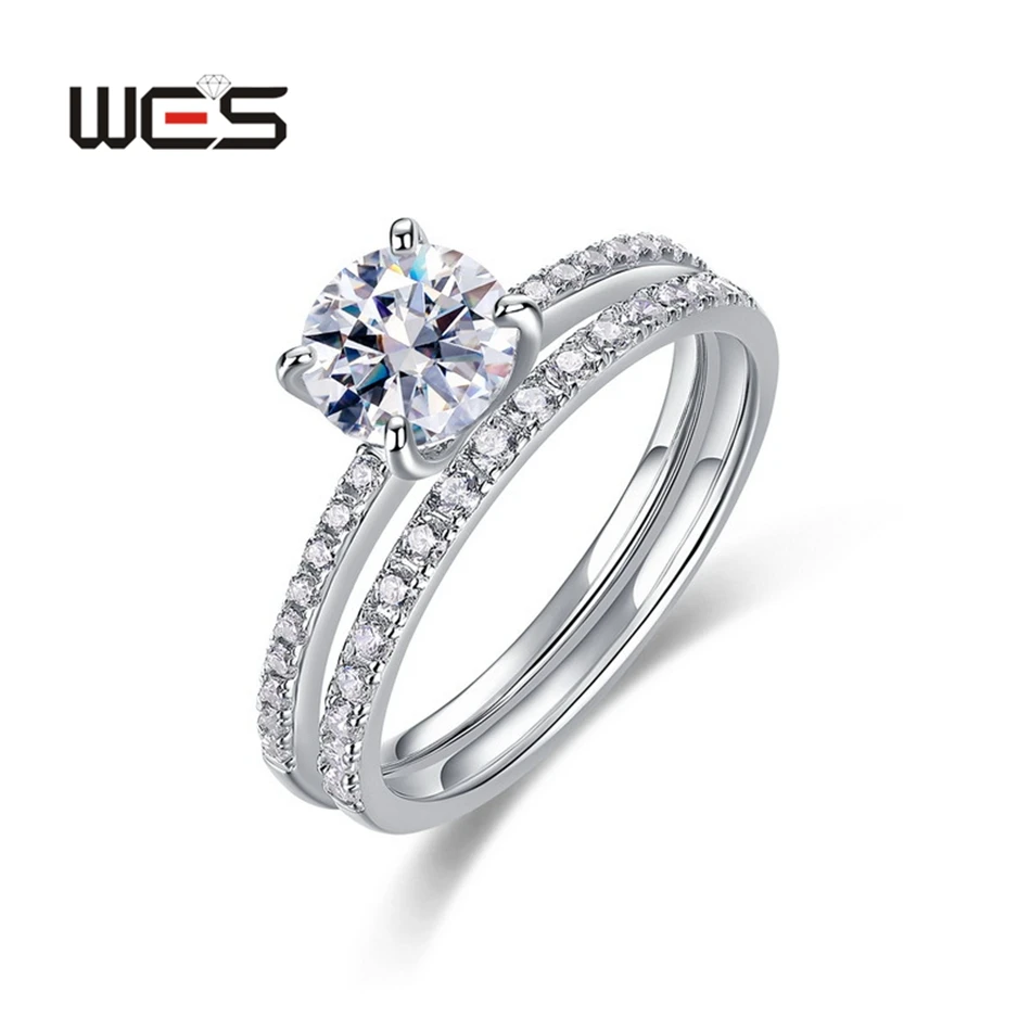 

WES 925 Sterling Silver Moissanite Ring Set for Women Sparkling Diamond Promise Jewelry Wedding Gifts Certified Band Luxury