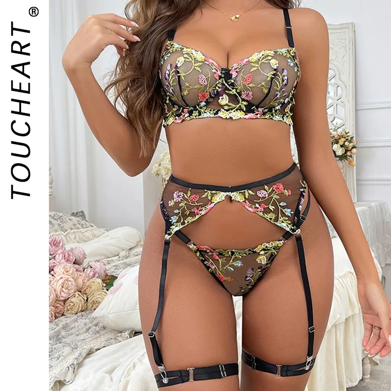 

Toucheart кружевное сексуальное женское белье с цветочным принтом, трусики с подвязками, лоскутное платье контрастного цвета с открытой спиной, прозрачный полый интересный эротический комплект