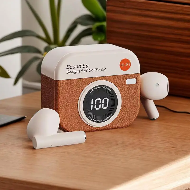 Sport Earbuds Compact Wireless Semi In-Ear Earphone Noise Cancelling Camera Charging Case Long Battery Life Earbuds For Adults