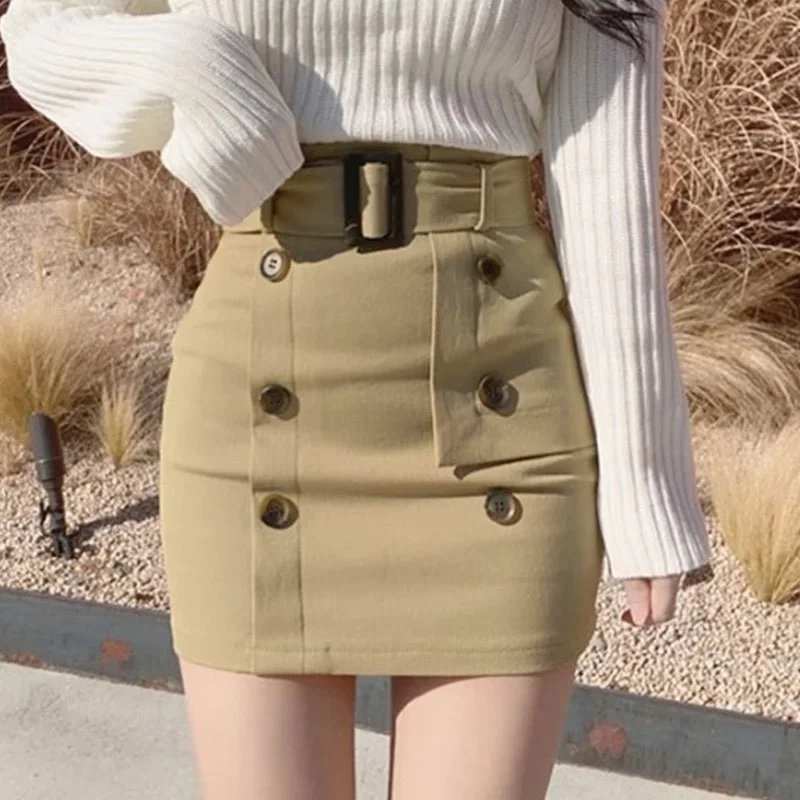 

High Waist Belted ort Skirt Bodycon Women's Sle f Length A-Line Cotton Blend Polyester Elastic Fabric Korean Sle