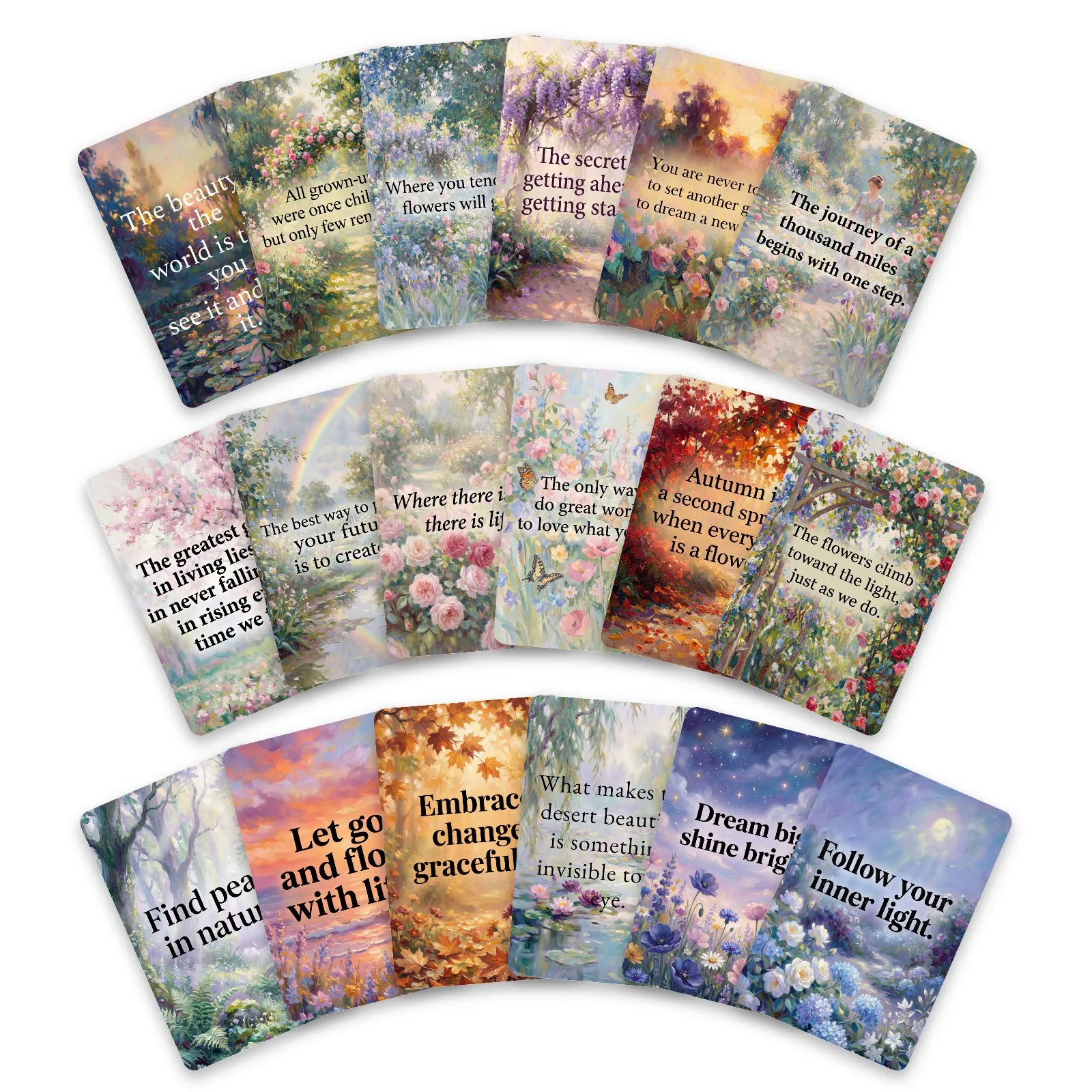 Monet Fairy Tale Nature Landscape Art Card 18 Pieces with Positive Motivational Quotes for Home Decor Inspiration Office