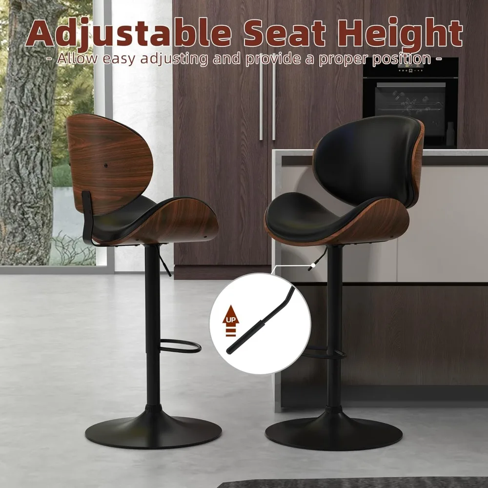 

Набор из 2-х регулируемых барных стульев — современный поворотный с сиденьем из гнутого дерева для кухонной стойки