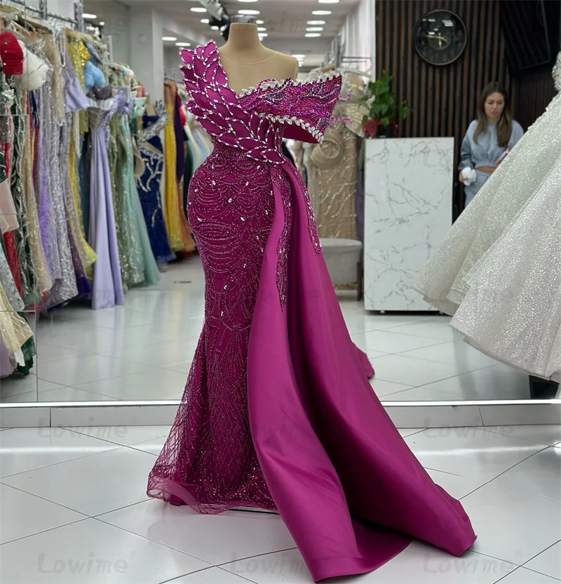 Gorgeous Purple Mermaid Prom Dresses 2025 Aso Ebi Beaded Crystals Engagement Party Dress Off The Shoulder Arabic Evening Gowns