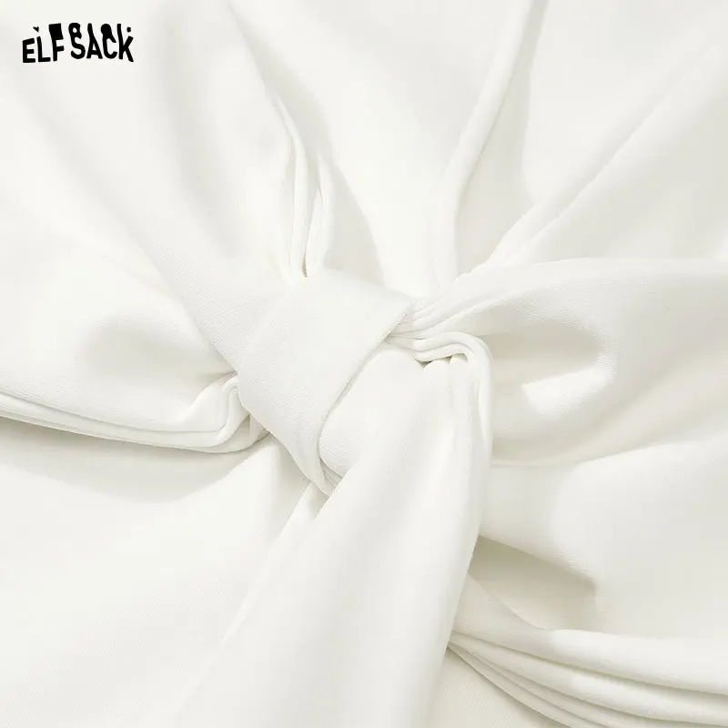 ELFSACK-Camiseta sem costas branca feminina, estampa alfabética em arco grande, manga comprida, gola redonda, blusa solta, estilo de escritório,