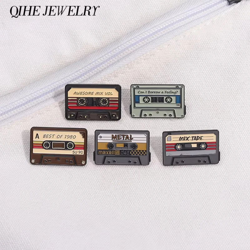 80s 90s Retro Nostalgic Tape Cassettes Enamel Pins Creative Music Tape Can I Borrow a Feeling? Brooch Lapel Badge Jewelry Gifts