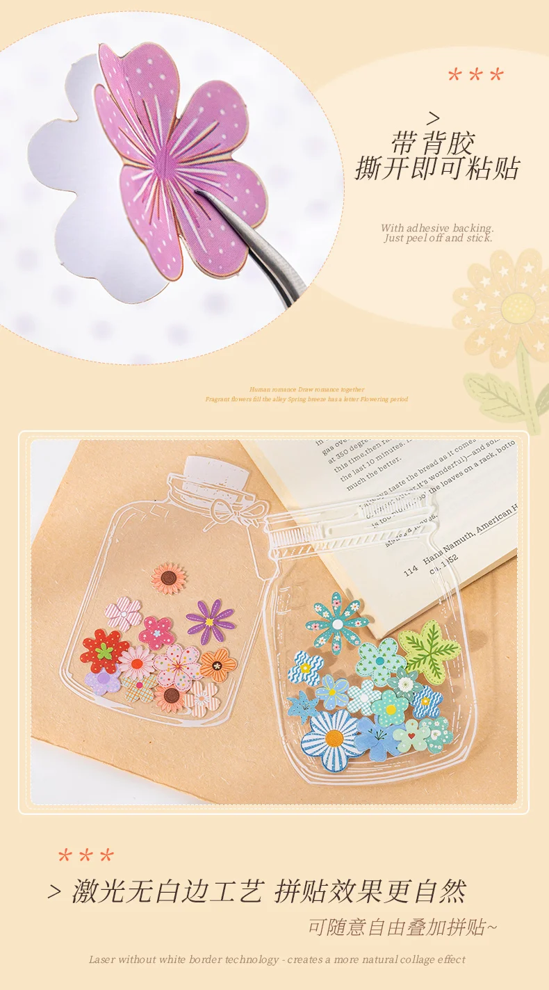 Journal GO Mini Flower Hard Card Sticker Set 90 Sheets of Floral & Plaid Patterns for Journaling Scrapbooking and DIY Crafts
