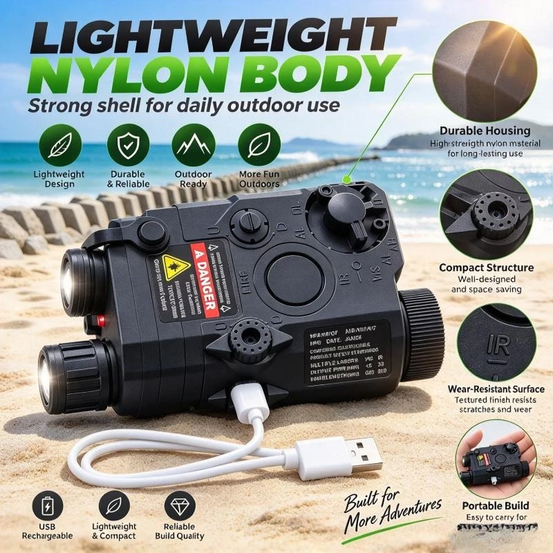 Nylon Multi-Function Light Module Green & Red Beam LED, Built-in Battery, Fit Standard Rail, Outdoor Camping Accessory