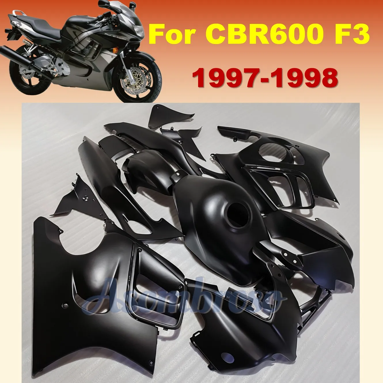 مجموعة هدايا كاملة من البلاستيك للدراجات النارية لهوندا 1997 1998 CBR600F3 97 98 CBR600 F3 مجموعة هيكل السيارة مطلية باللون الأسود غير اللامع