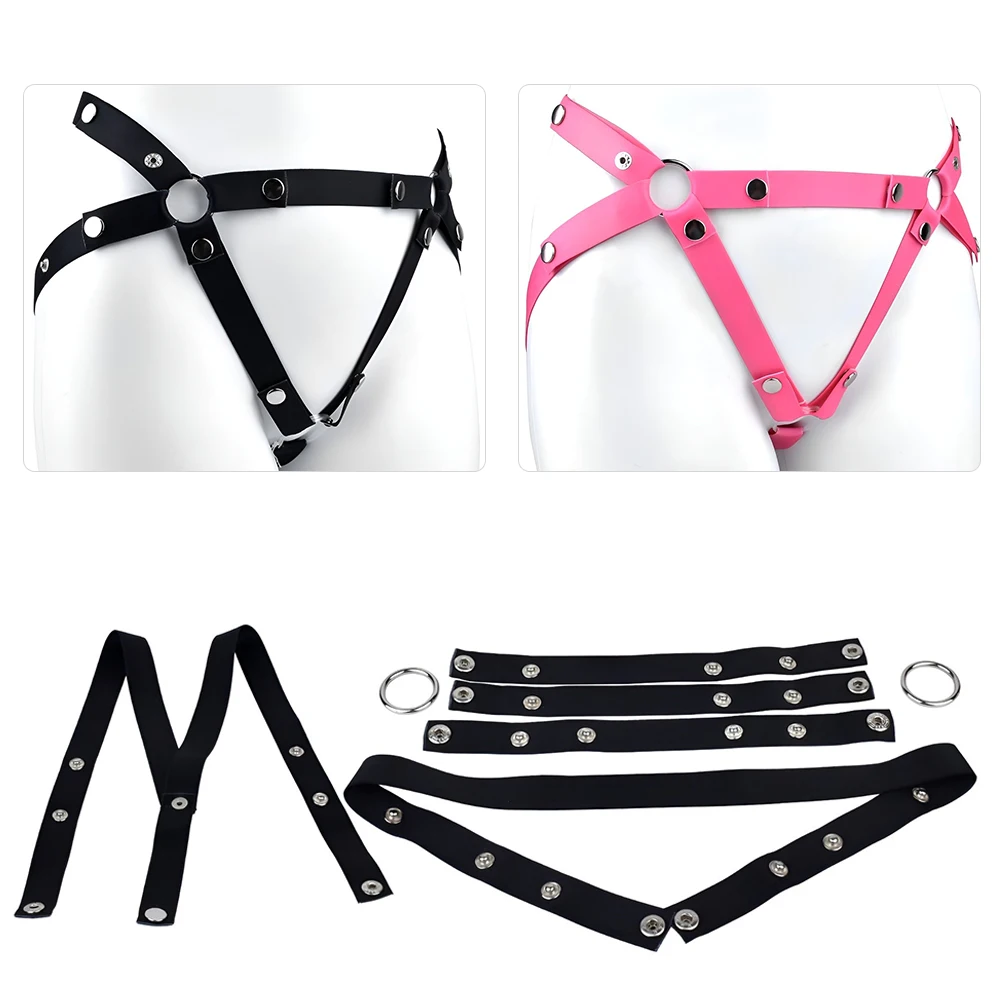NSFU ピンク＆ブラック PUレザー製貞操帯 コックロック付き拘束具 Tパンツハーネス セクシーアクセサリー 男性用大人のおもちゃ 18歳以上