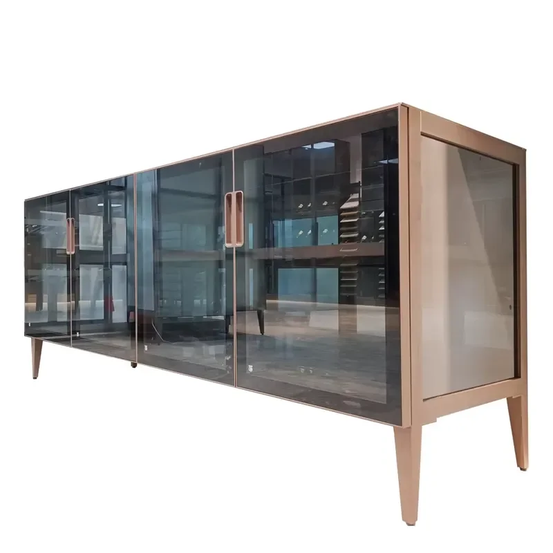 Modern Light Corner TV Stand Aluminum Alloy Glass Display Storage Furniture for Living Room Apartment Use