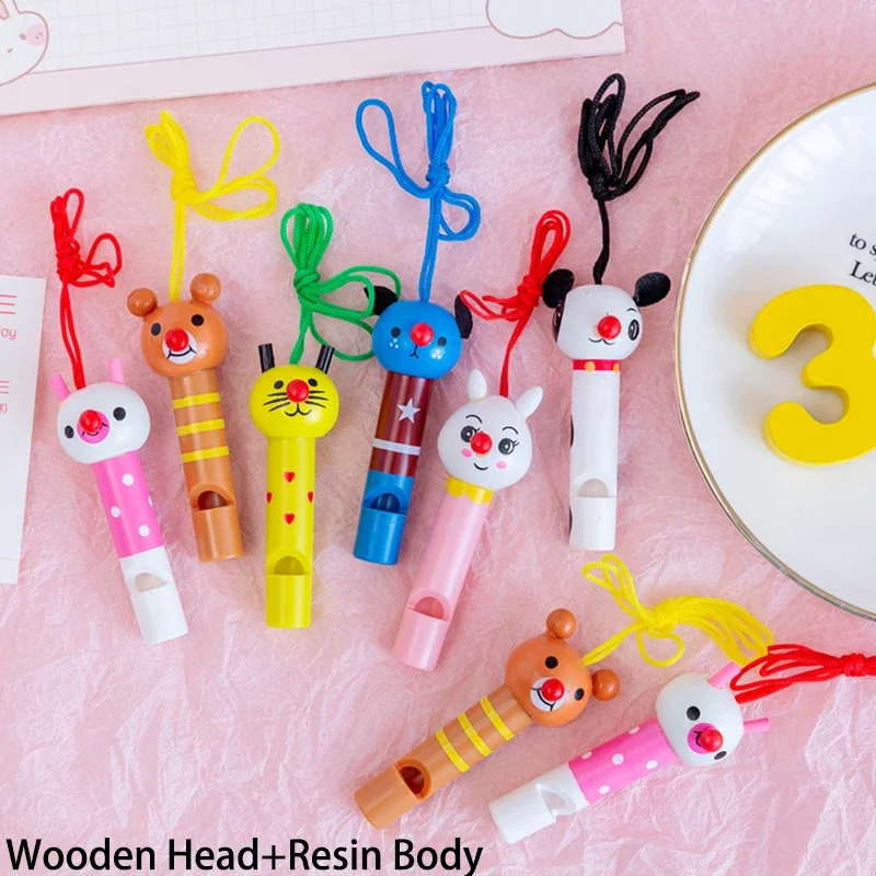 

10Pc Mini Multicolor Wooden Head Animal Whistles Kids Birthday Party Favors Baby Shower Noice Maker Toys Goody Bags Pinata Gifts