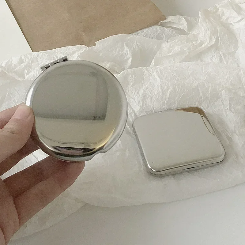 1 stücke Tragbare Frauen Edelstahl Make-Up Spiegel Hand Tasche Gefaltet-Seite Kosmetik Make-Up Spiegel Kleine Verschiedene Formen