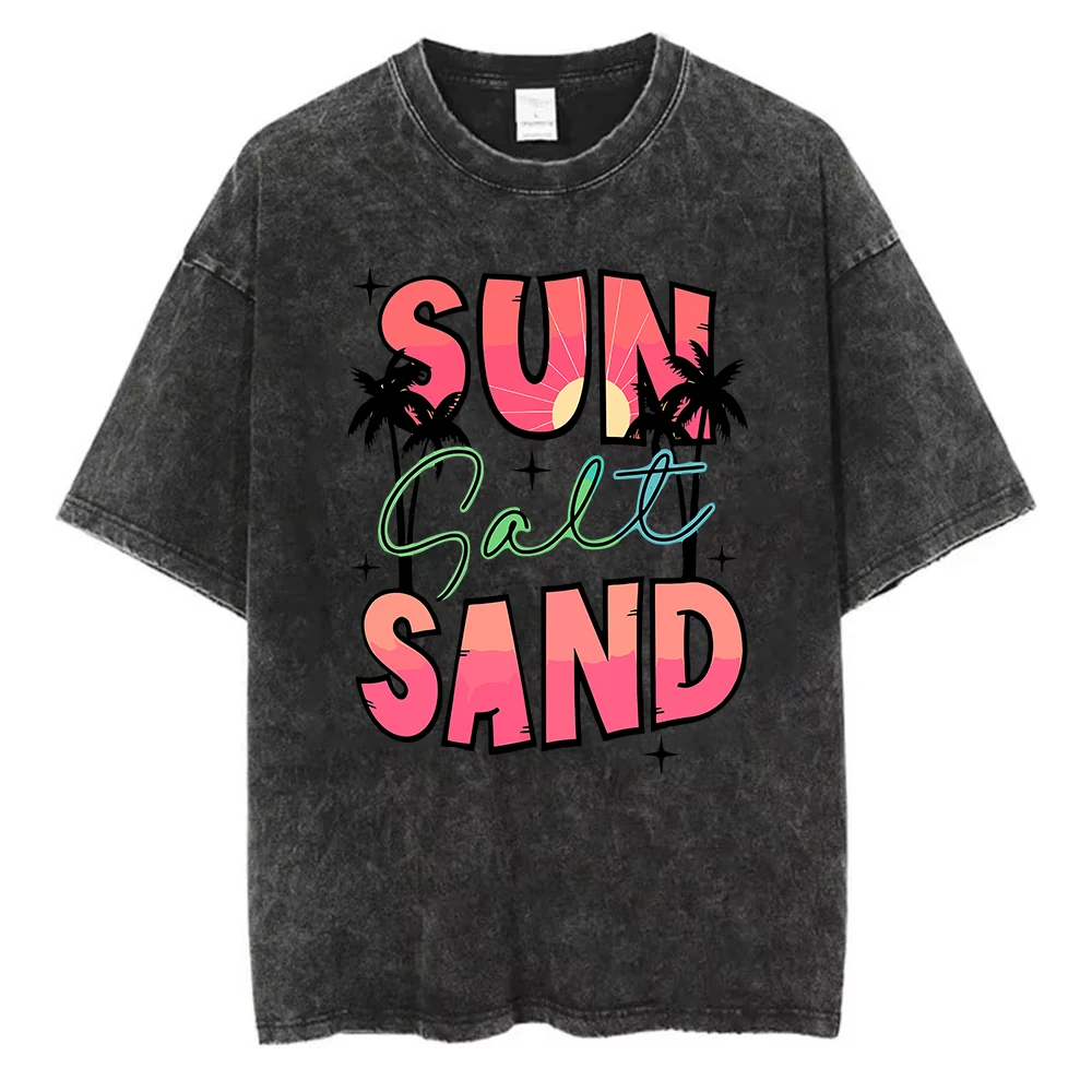 Sun Salt Sand Pattern Street Sport Streetwear Man Loose Soft Washed T Shirt Summer Casual Short Sleeve Cotton All-Match T-Shirt