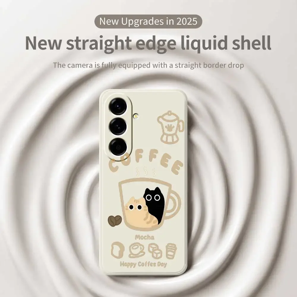 القط القهوة نمط قضية الهاتف لسامسونج A56 A55 A54 A53 A52 5G A36 A26 A16 A06 A35 A25 A15 A34 A24 A14 A33 A32 A23 A13 غطاء