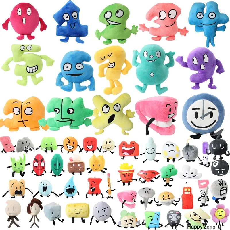 Recién llegado, batalla BFDI para Dream Island, juguete de peluche 70, muñeco de peluche, Animal suave, número X, bloque Blmayan, marcador, grapadora, patatas fritas