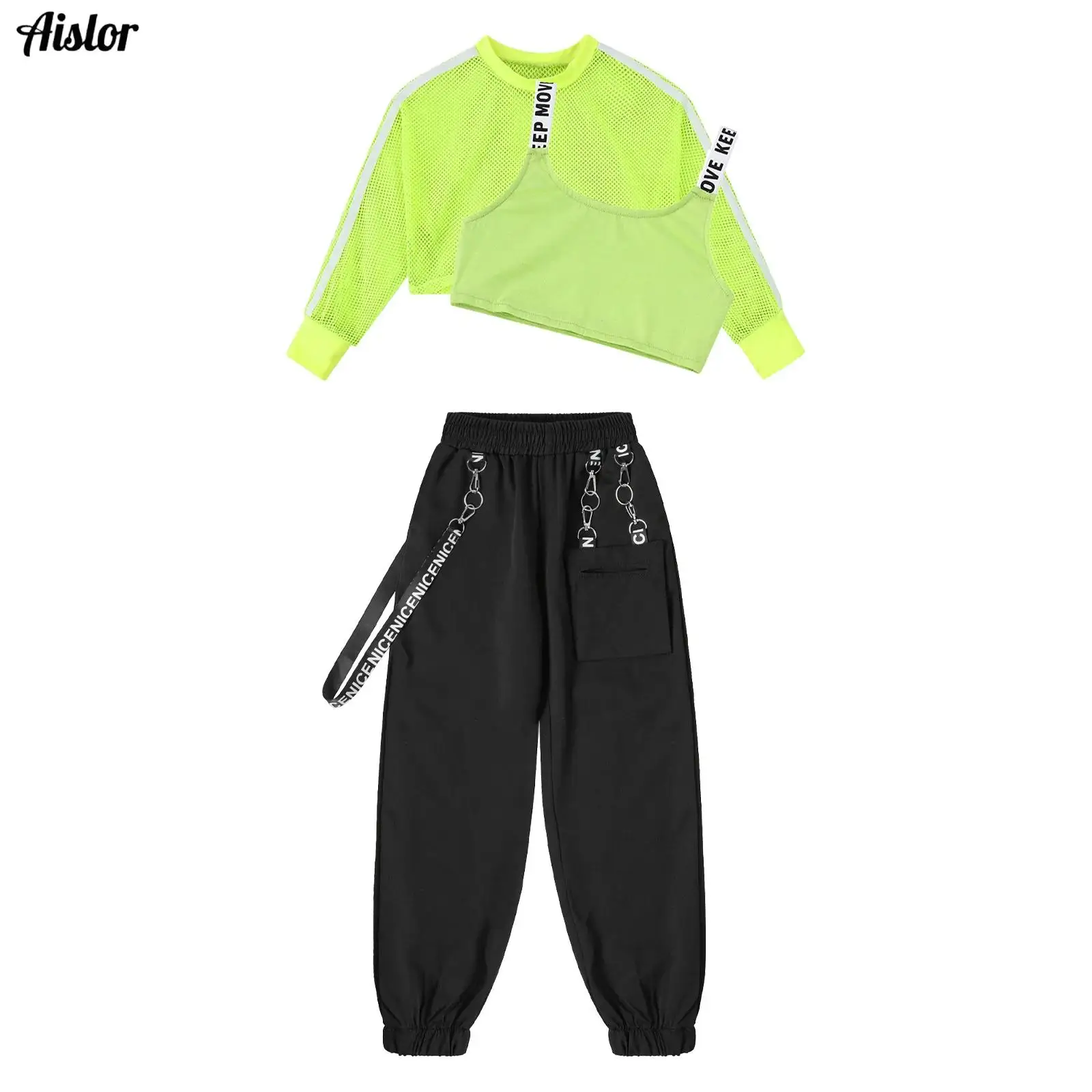 

Детская спортивная одежда для девочек в стиле хип-хоп, для джазовых танцев, тренировок, скейтбординга, с принтом букв, толстовка с капюшоном на шнурке + жилет, укороченный топ + штаны