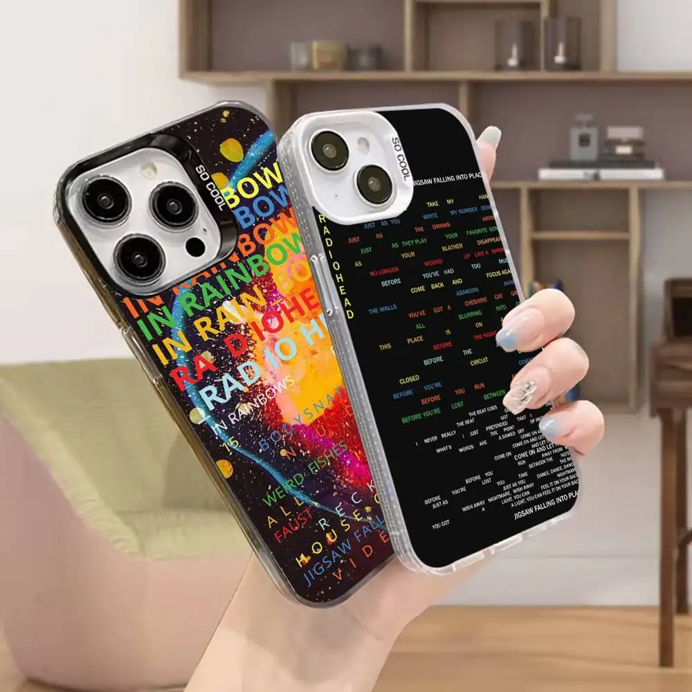 

R-Radiohead Band Rainbow Phone Case For iPhone 16,15,14,13,12,11,Mini,Pro,MAX Black Matte Shockproof Cover