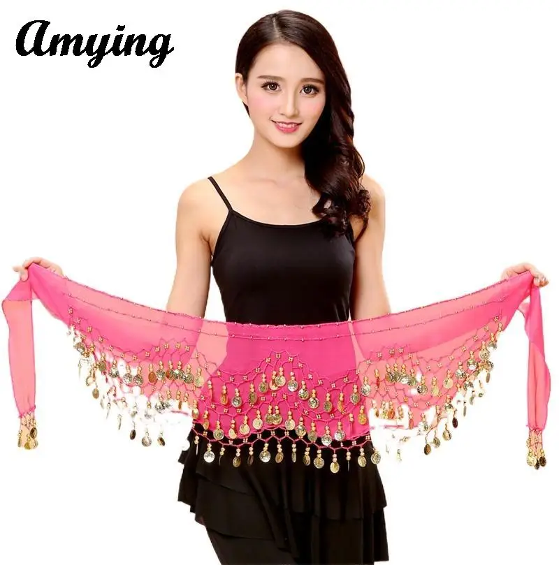 Women Belly Dance Hip Scarfs Skirt Indian Dance Accessorie Ladies Dance Costume Yoga Practice New 128 Coin Sequin Waist Chain