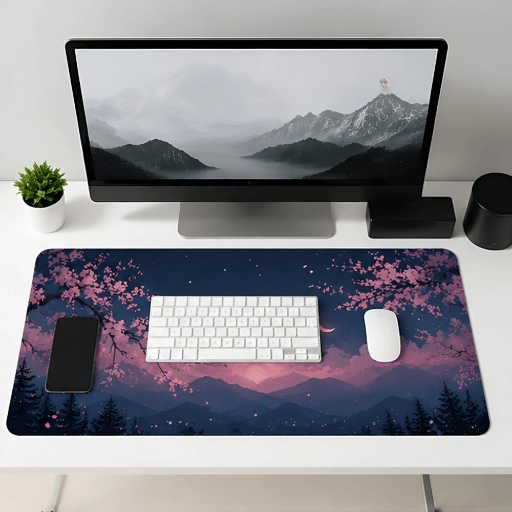 Cherry blossom night sky art computer desk accessories office desk decoration smooth sliding alfombrillas para escritorio