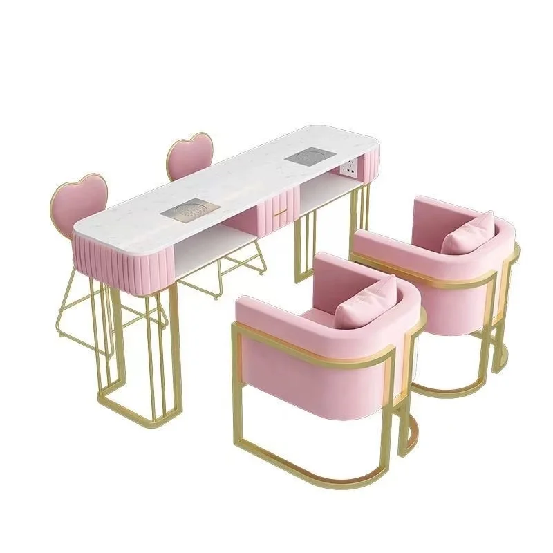

Pink Manicure Table GLASGLOW Salon Nail Table French Modern Style Beauty Salon Furniture Glass Top Spa White Nail Table