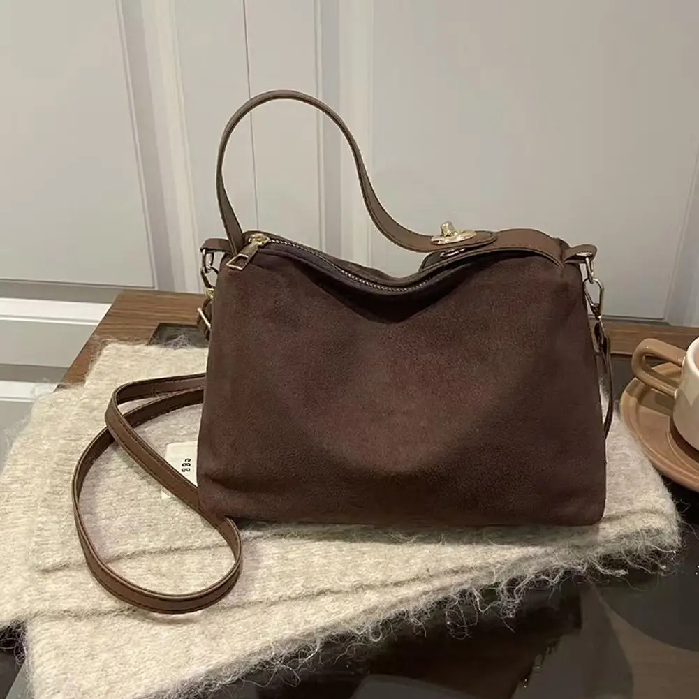 Vintage Suede Handbag, Retro Matte Underarm Bag for Women, Versatile Single-Shoulder Tote, Casual Crossbody Purse