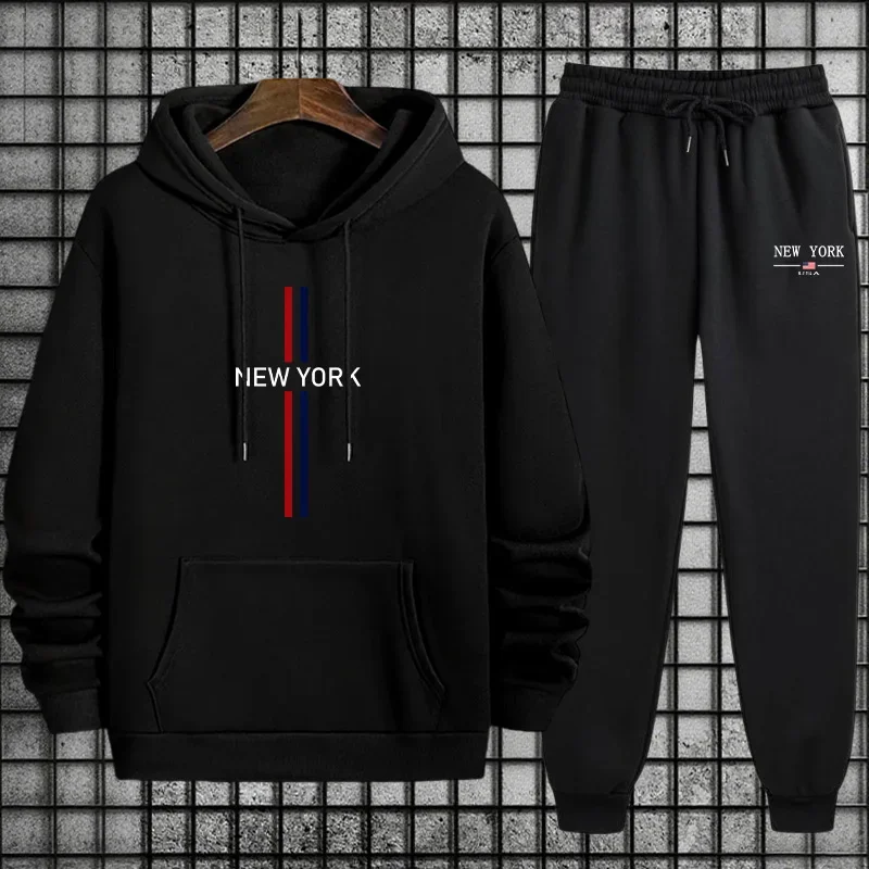 2026 Fall/winter Hot Sale Men's Tracksuit Hooded Sweatshirt and Jogger Pants Clssic Daily Casual Sporty Hoodie Outfit 2pcs Set