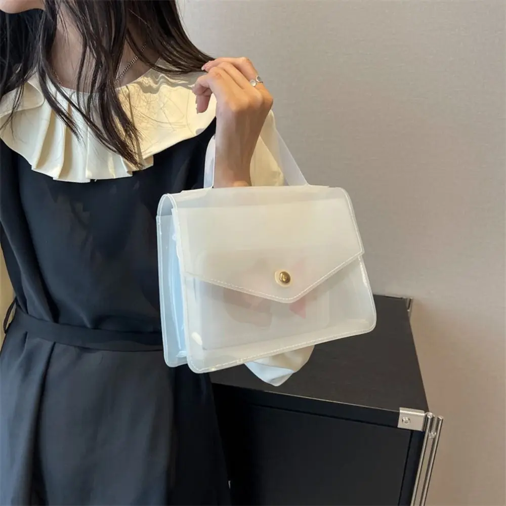 

Little Fresh Waterproof Clear Tote Bag Large Capacity PVC Jelly Transparent Shoulder Bag Portable Fashion Women's Bag Commuting