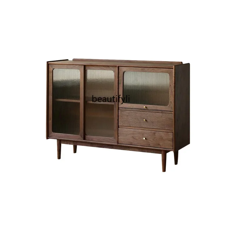 Black Walnut Solid Wood Sideboard Living Room Cherrywood Wine Cabinet Glass CabinetA