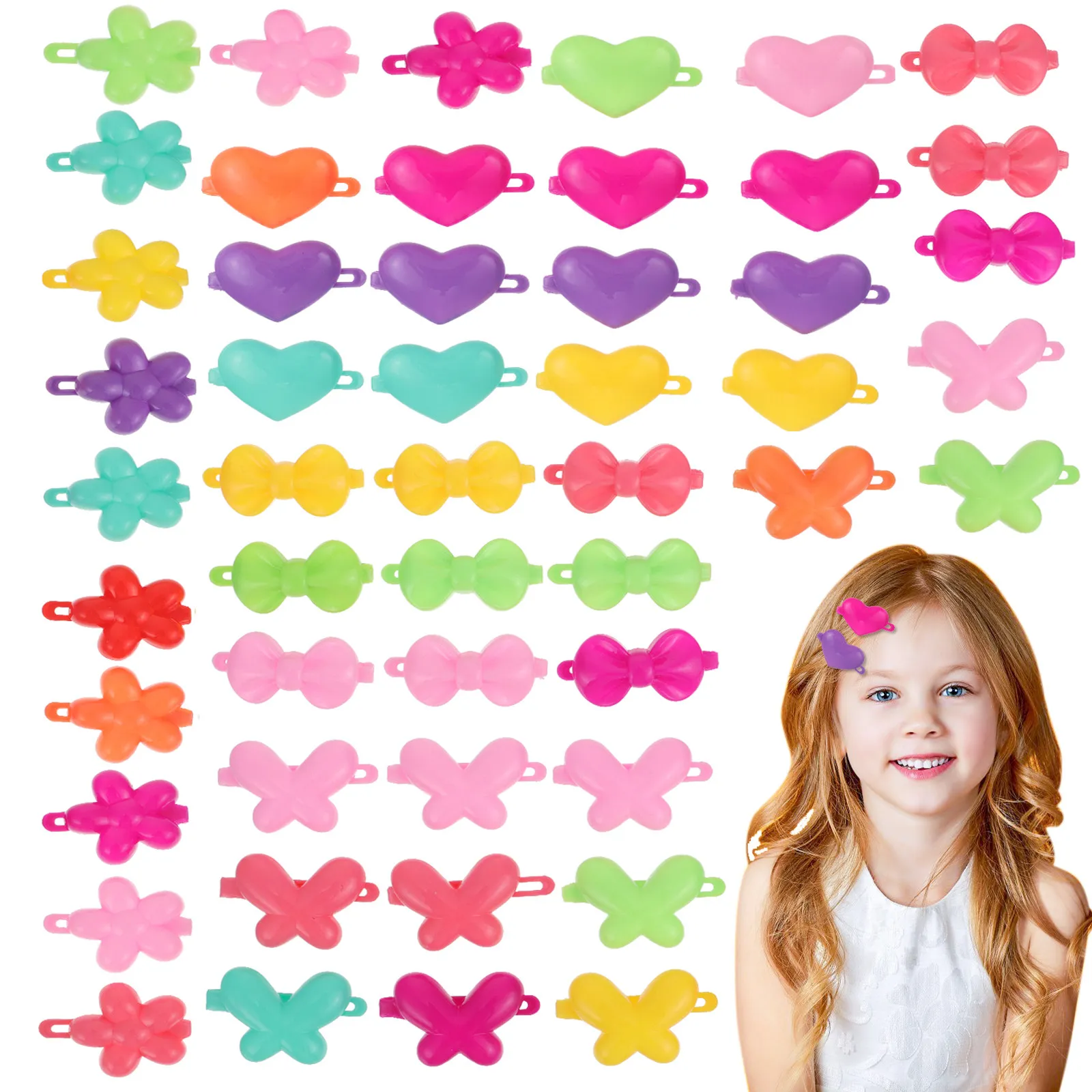 

50 шт. пластиковых заколок для волос с мультяшными рисунками, разноцветные, надежно фиксирующие, легкие аксессуары для укладки волос, заколки-зажимы