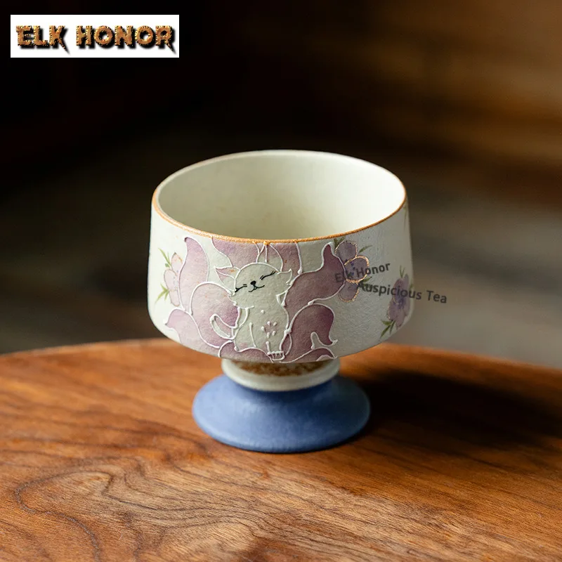210ml Hand-painted Nine-tailed Fairy Fox Teacup Handmade Tea Bowl Mug Tea-tasting Smelling Cup Chazhan Master Cups Tea Ceremony
