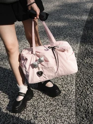 Pink Travel Tote Bag Lightweight Large Capacity Yoga Fitness Boston Single Shoulder Bag BLANK a Sweet Lady Style Canvas Bag
