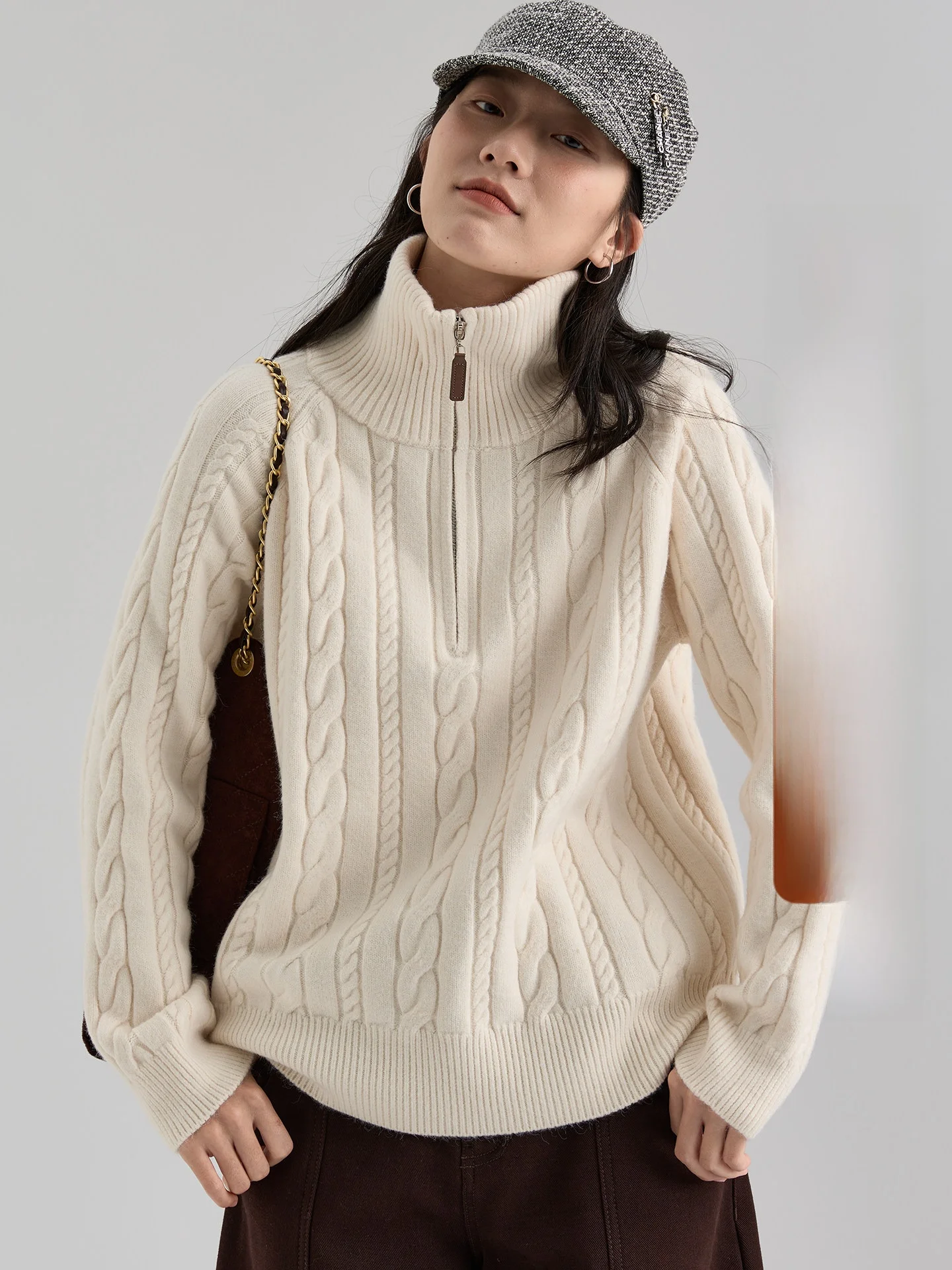 

Women's Casual Knitted Sweater Dwind2025 New Loose Fit Overhead f Zip Winter Faionable Turtlene Twist Knitwear