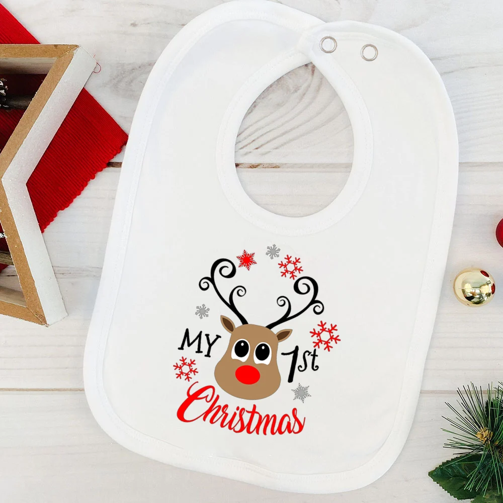 My First Christmas Baby Bib Boy Girl Cute Burp Cloths Xmas Infant Bibs Newbron 1st Christmas Bib Gift Xmas Party Toddler Bibs