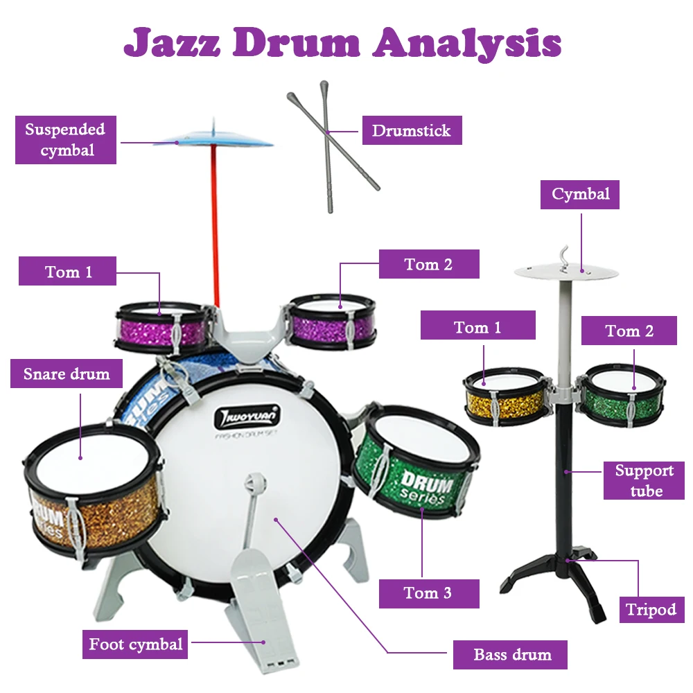أطفال مجموعة طبلة طفل الجاز 3-7 الطبول مع مقعد صغير طبل عصا مجموعة أداة عزف موسيقى لعبة تعليمية هدية مونتيسوري للأطفال