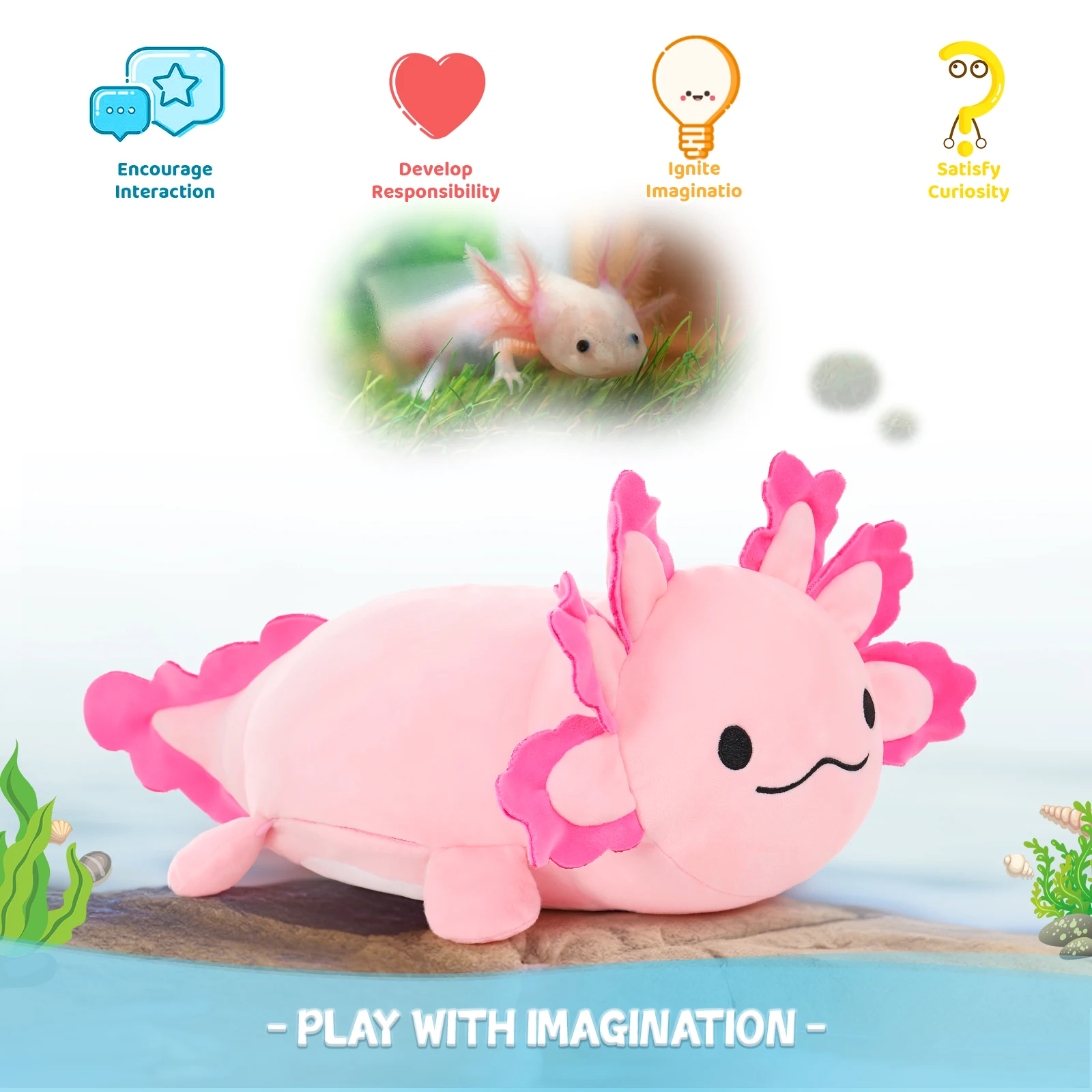 MorisMos Gigantyczny Pluszowy Axolotl z Małymi Szczeniaczkami w środku, 60cm Miękkie Axolotle Pluszaki, Prezenty dla Dzieci Dziewczynek Chłopców na Urodziny