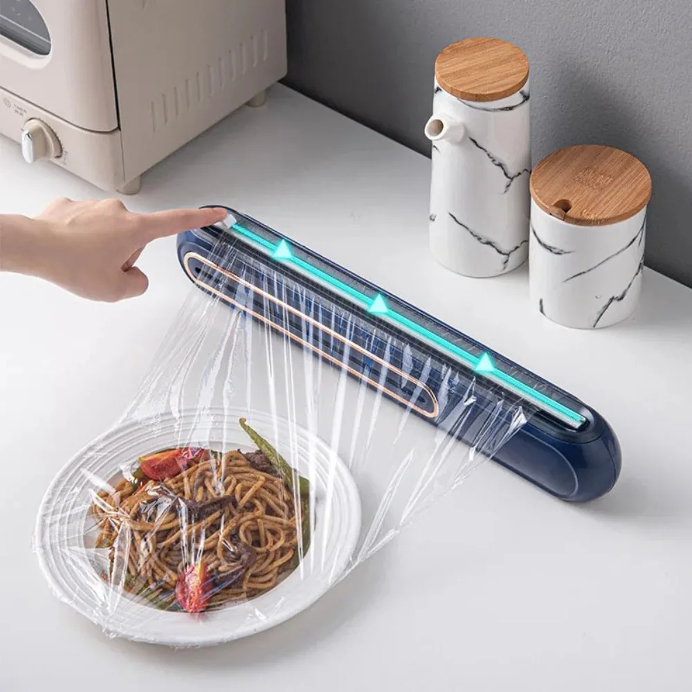 Wall-mounted Magnetic Cling Film Cutting Box Refillable Two-way Sliding Cutter Film Wrap Dispenser with Suction Cup Space-saving