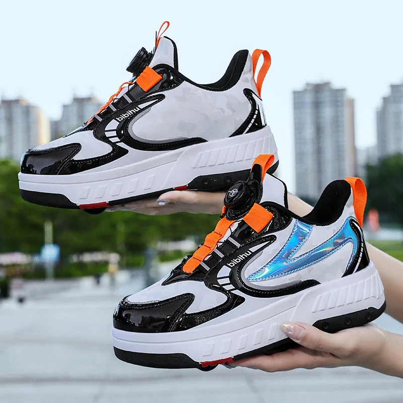 

Cool Kids' Fall Roller Sneakers: No-Tie 4-Wheel Retractable Skates – Boys' Student Wheeled Shoes