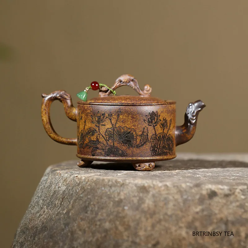 240 مللي تقليد ييشينغ الأرجواني الطين أباريق الشاي غلاية التجميل المنزلية اليدوية لوتس نمط براد شاي الصينية Zisha طقم شاي الشاي