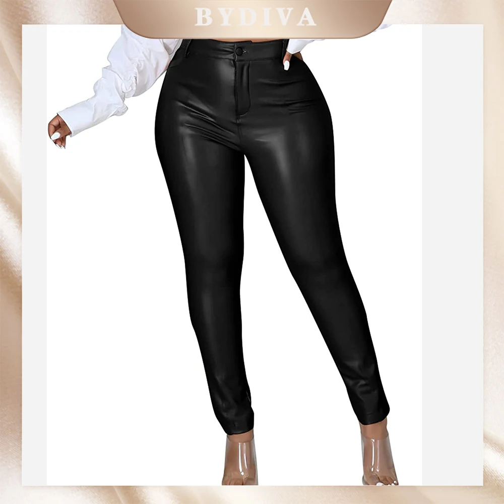 Bydiva Skinny Pu Leather Club Outfits Sexy Vrouwen Party High Street Leer Toevallige Comfortabele Broek