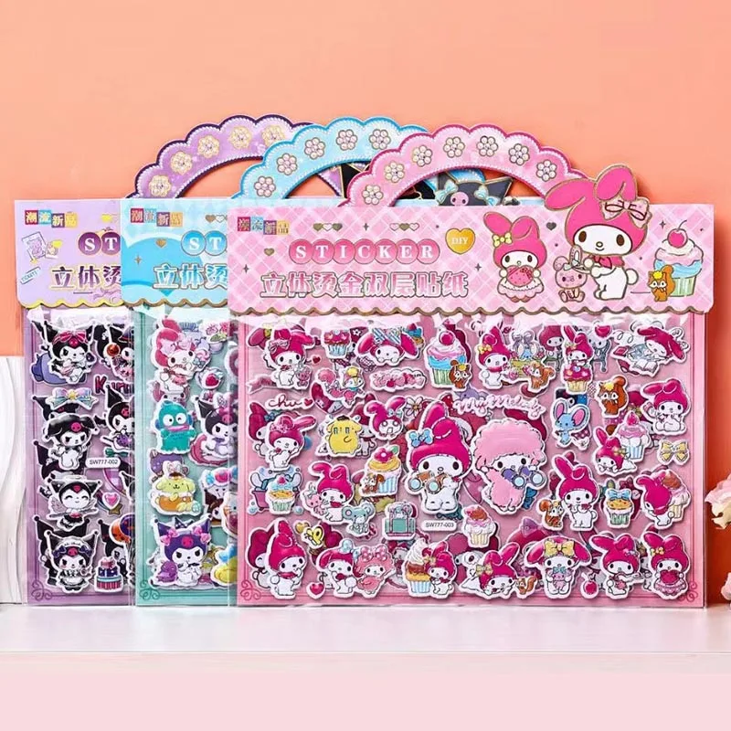 12pack/lot Sanrio Melody Kuromi Stickers Creative Scrapbooking DIY Diary Decorative Stationery Sticker Album Stick Label