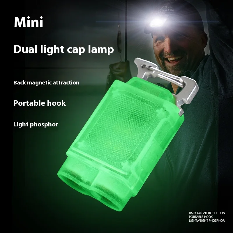 Mini EDC Keychain Light Fluorescent Flashlight 6 Modes Magnetic Hat Lamp Camping Hiking Dual Light Source Portable Pocket Lamp