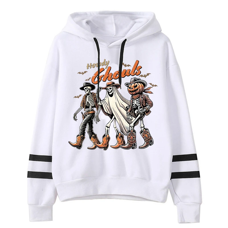 Howdy Ghouls Women's Halloween Sweatshirts Vintage Funny Pumpkin Bat Print Hoody Hip Hop Long Sleeve Sportswears Autumn Hoodies