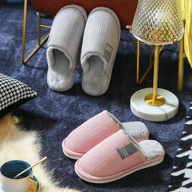 

Cotton Slippers In Winter Women's Thick-soled Anti-slip Couples Home Warm Home Plush Cotton Slippers Warm Slippers