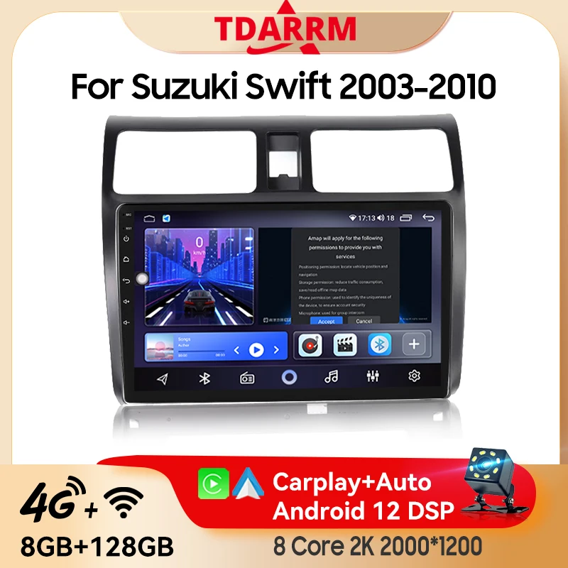 For Suzuki swift 2003 - 2010 Android 13.0 Multimedia Video Player 4G GPS Stereo Audio Wireless Carplay Car Autoradio Head Unit