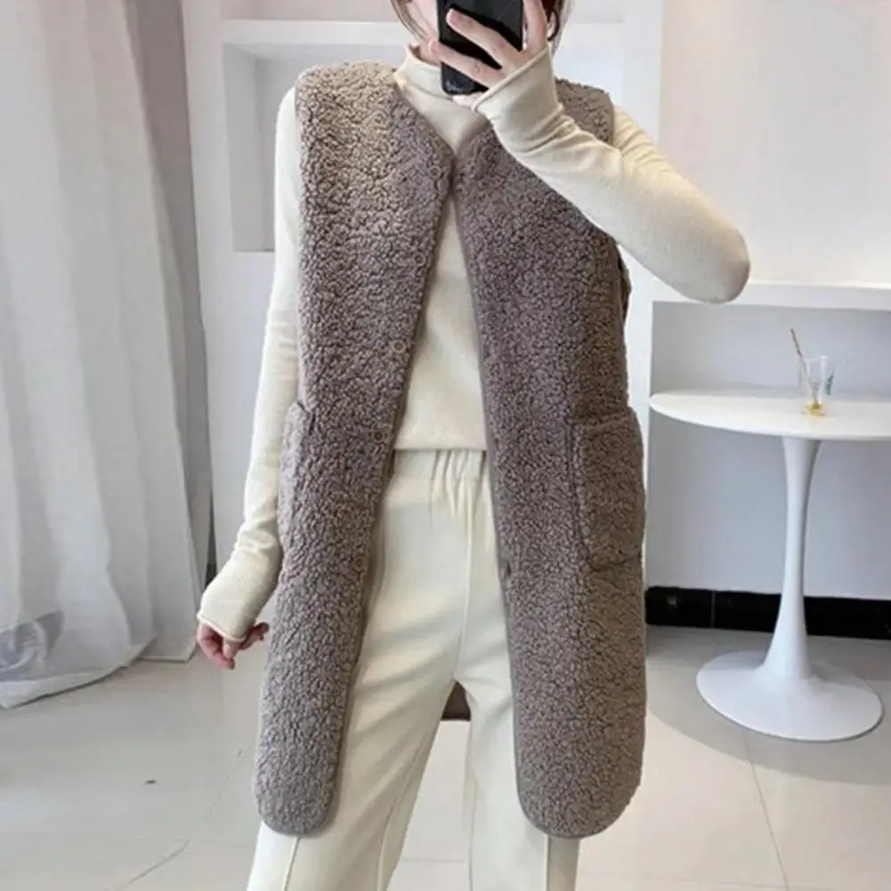 

Soft Lightweight Women Vest Women Polyester Vest Stylish Sleeveless V-neck Women's Vest Coat with Pocket for Daily for Ladies