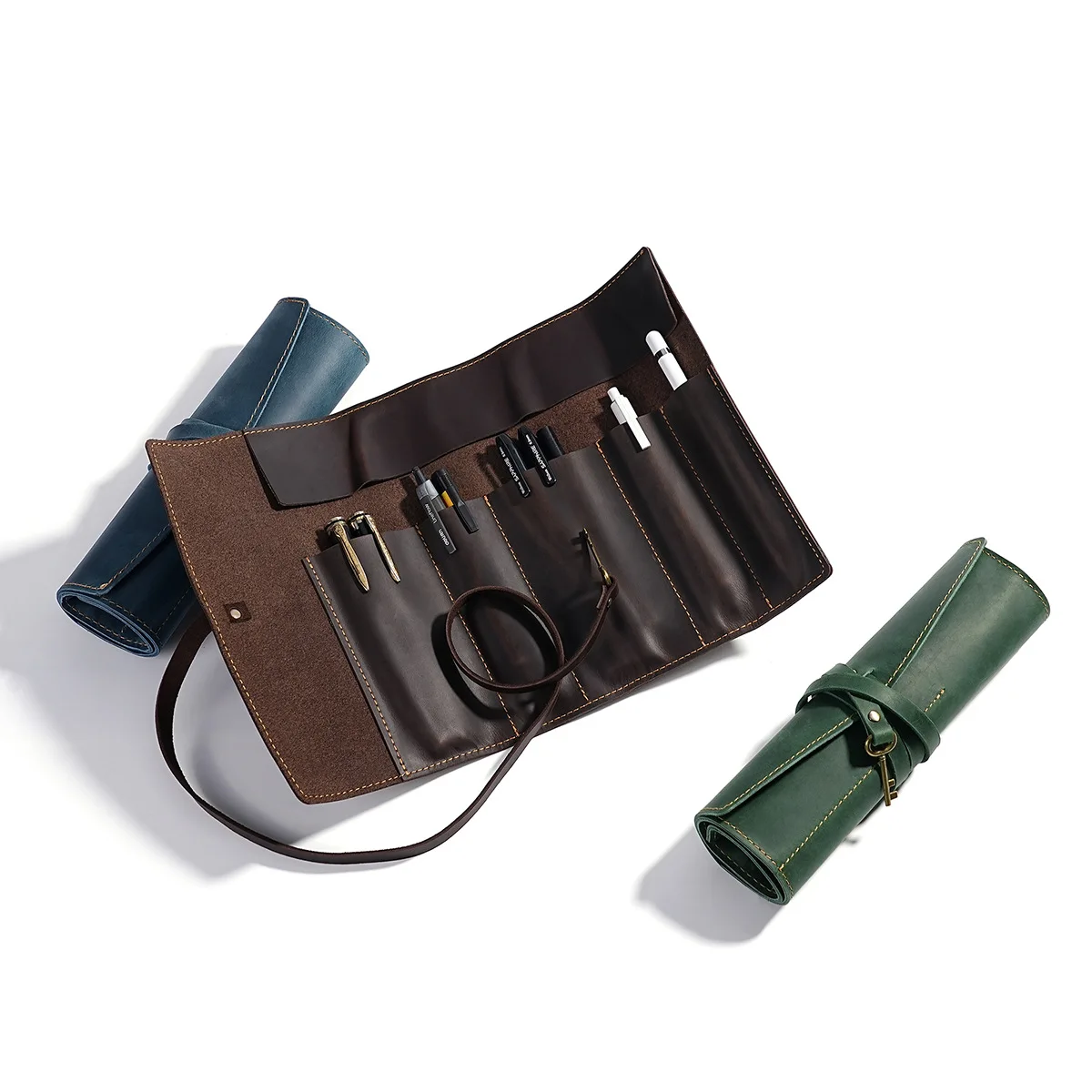 كريزي هورس جلد نشمر الفنان القلم المنظم السفر مقلمة متعددة الأغراض أداة أدوات صغيرة حامل المنظم حقيبة #2