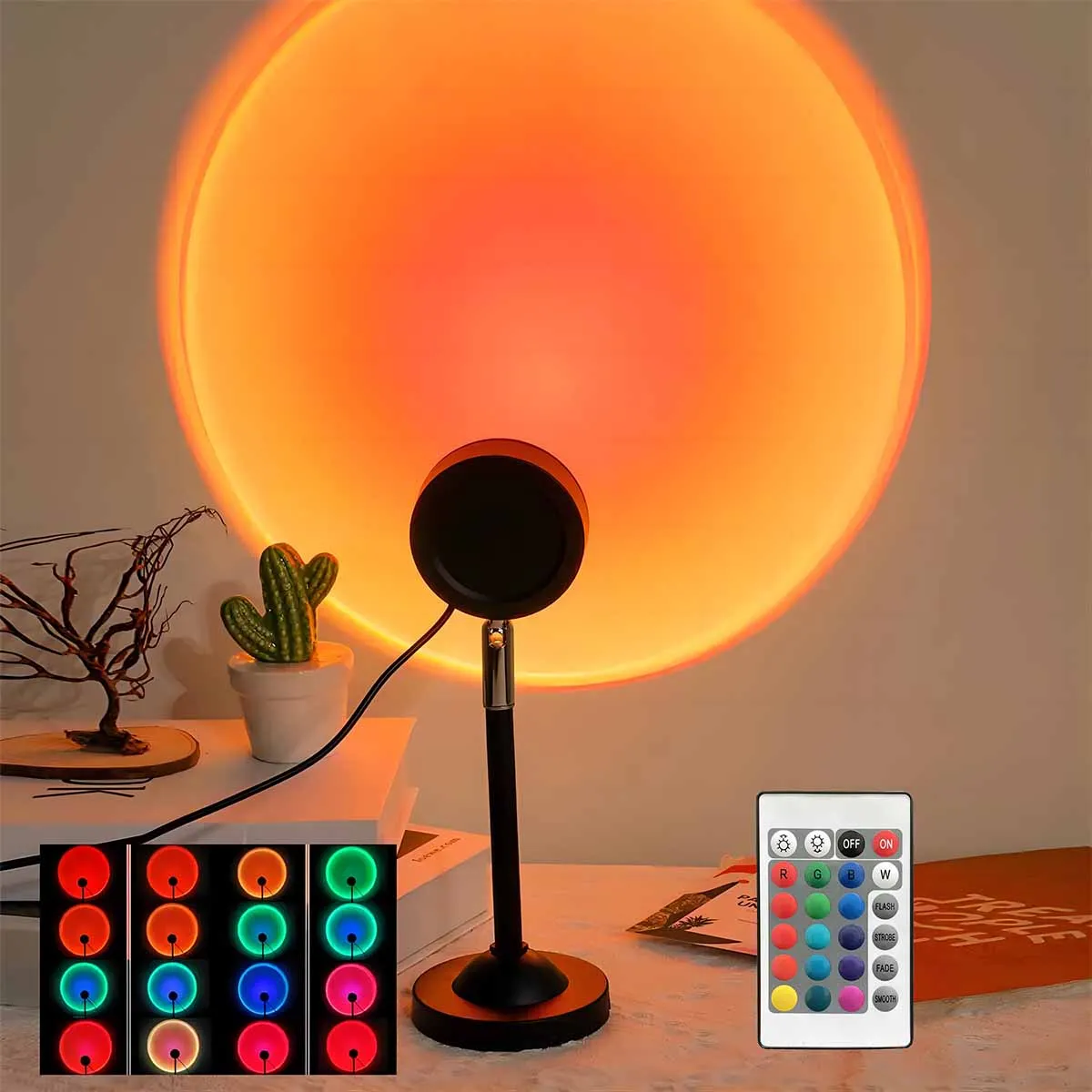 USB Sunset Projection Light, Remote Control 16 Colors, 180 ° Rotation, Suitable for Bedroom Photography Atmosphere Decoration