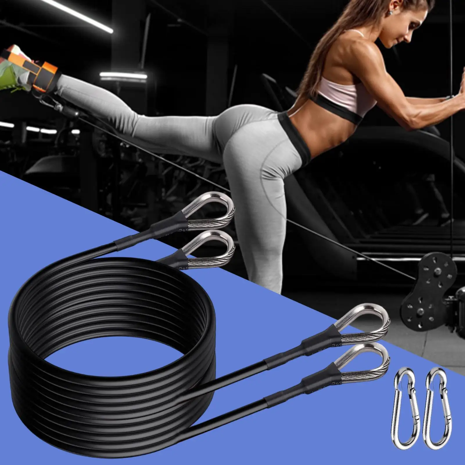 2PCS Heavy Duty Cable Extensions Ergonomic Gym Accessories for Pull Down Row Curl, Strength Training for Leg Back Arm