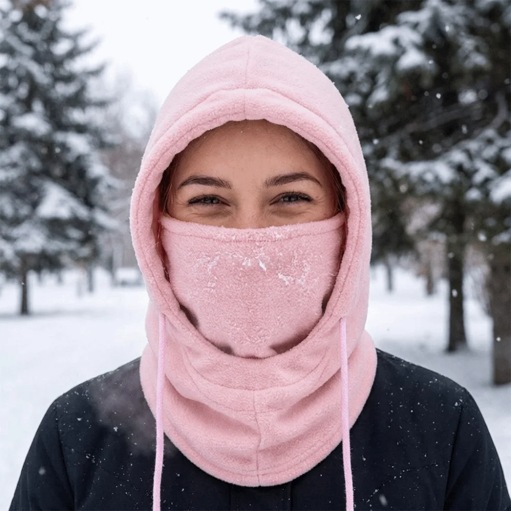 New Year Plush Lined Balaclava Hat Zipper Closure Windproof Warm Face Cover Scarf Hand Washable Thermal Hooded Scarf Winter