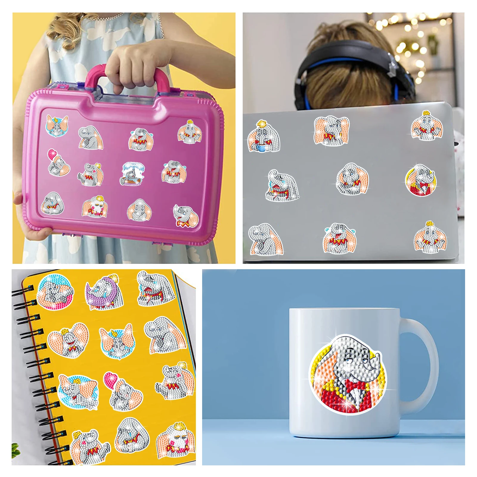 Imagen 7: Kit de Pintura de Diamantes DIY, Personaje de Dibujos Animados Dumbo, Pegatinas de Diamantes Aleatorias, Manualidades Creativas Hechas a Mano, Entrenamiento de Concentración
